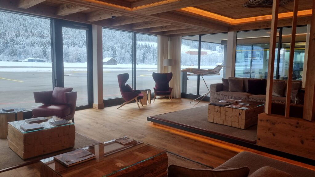 lounge at saanen gstaad airport switzerland in winter