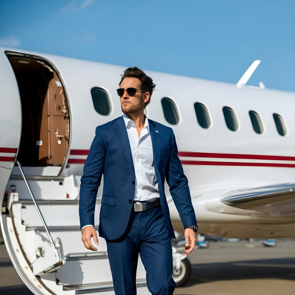 Passenger deboarding Private Jet in Paris